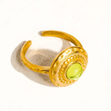 Green Round Stone Ring (Adjustable)