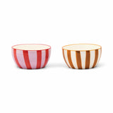 Warm Tone Striped Ceramic Dipping Bowls, Set of 2