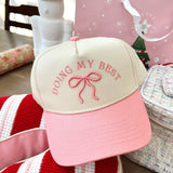 'Doing My Best' with Bow Pink Vintage Trucker Hat