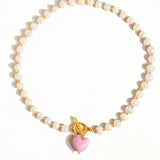 Vintage Natural Pearl Pink Heart Necklace