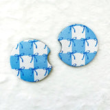 Blue Coquette Bow & Checkered Pattern Car Coasters