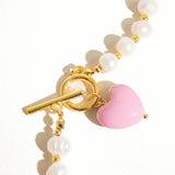 Vintage Natural Pearl Pink Heart Necklace
