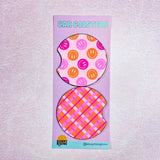 Pink and Orange Happy & Gingham Car Coasters