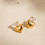 CZ Heart Drop Stud Earrings