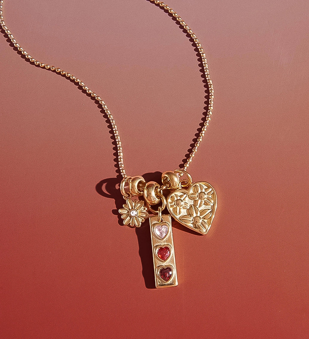 Floral Heart Charm Necklace