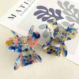 Mixed Dark Blue & Gold Flower Claw Hair Clip
