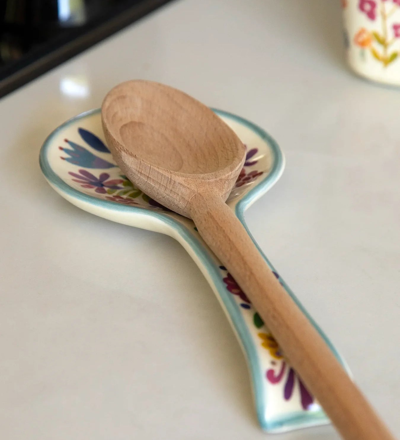 Natural Life Ceramic Spoon Rest, Folk Flower