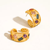 Vintage Gemstone Hoop Earrings