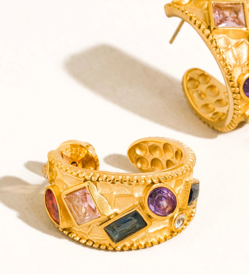 Vintage Gemstone Hoop Earrings