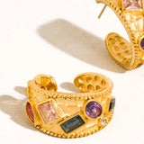 Vintage Gemstone Hoop Earrings
