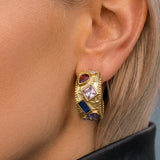 Vintage Gemstone Hoop Earrings