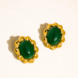 Green Vintage Stone Oval Stud Earrings