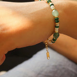 Green Stone & Natural Pearl Beaded Bracelet