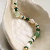 Green Stone & Natural Pearl Beaded Bracelet
