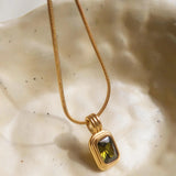 Green Square Stone Pendant Necklace