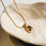 Green Square Stone Pendant Necklace