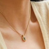Green Square Stone Pendant Necklace