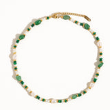 Bohemian Pearl and Green Stone Beaded Necklace