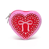 Heart Shaped Velvet Zip Jewelry Case with Pink Bow