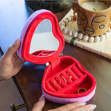Heart Shaped Velvet Zip Jewelry Case with Pink Bow
