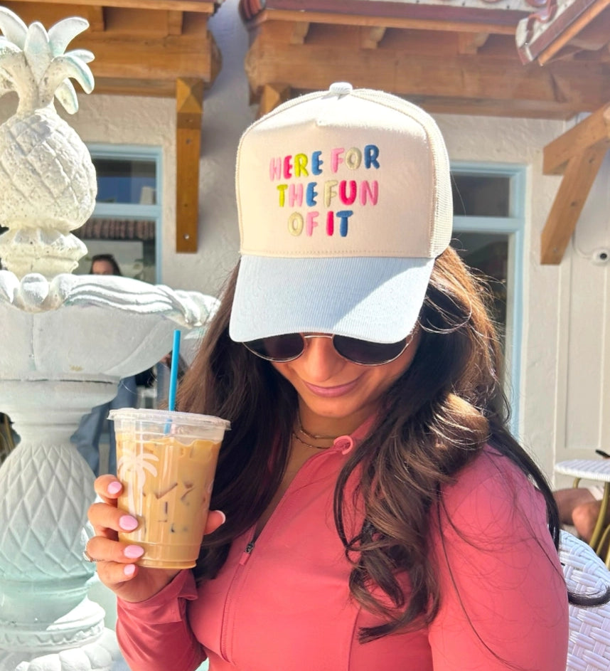 'Here For the Fun of It' Corduroy Trucker Hat