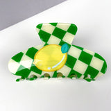 Green and White Checkered Lemon Claw Hair Clip