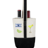 Black Double Wine Bottle Canvas Tote Bag with Margarita Themed Patches