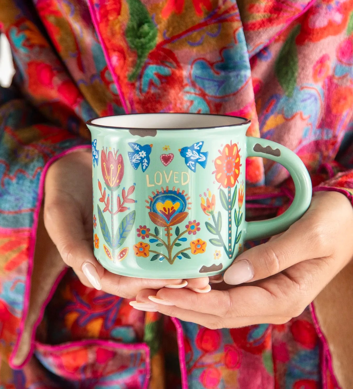 Natural Life Camp Coffee Ceramic Mug, Mint Loved