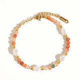 Orange Stone & Natural Pearl Beaded Bracelet
