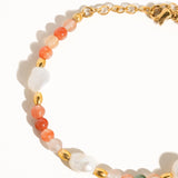 Orange Stone & Natural Pearl Beaded Bracelet