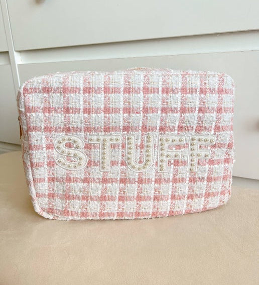 'Stuff' Pink Plaid XL Pouch