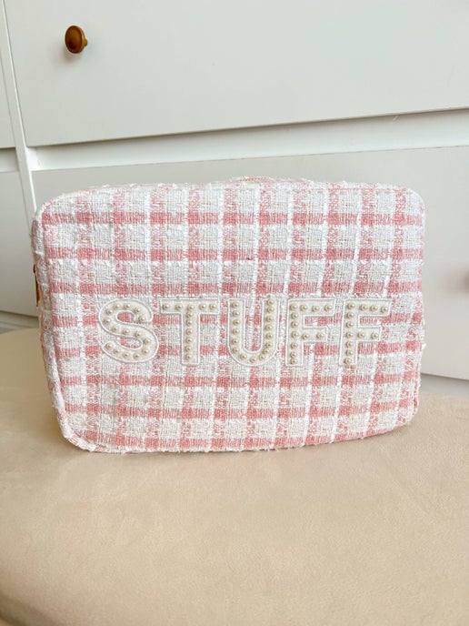 'Stuff' Pink Plaid XL Pouch