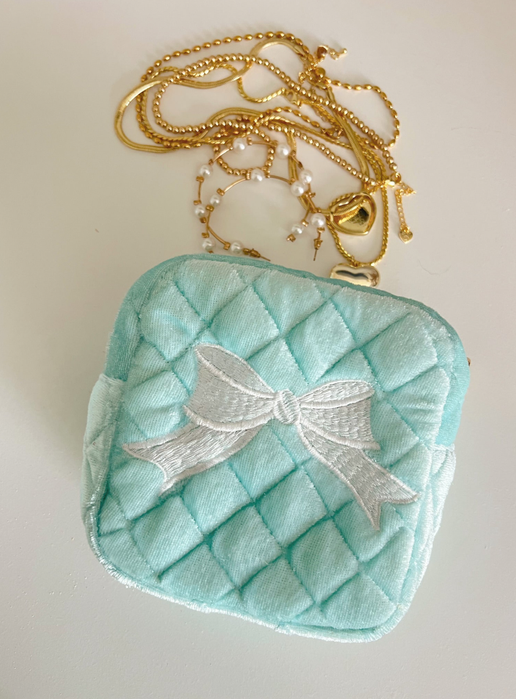 Blue Velvet Bow Mini Bag