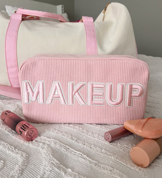 'Makeup' Large Pink Corduroy Pouch