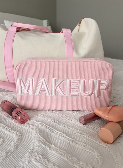 'Makeup' Large Pink Corduroy Pouch