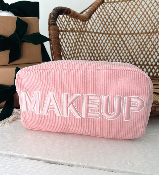 'Makeup' Large Pink Corduroy Pouch