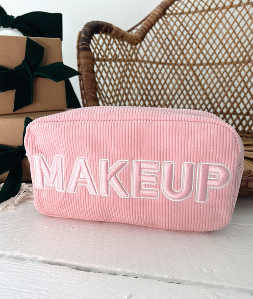 'Makeup' Large Pink Corduroy Pouch