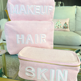 'Makeup' Large Pink Corduroy Pouch