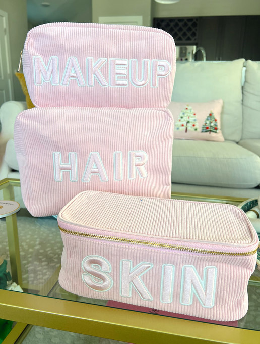 'Makeup' Large Pink Corduroy Pouch