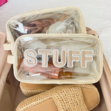 'Stuff' Clear Large Beige Pouch