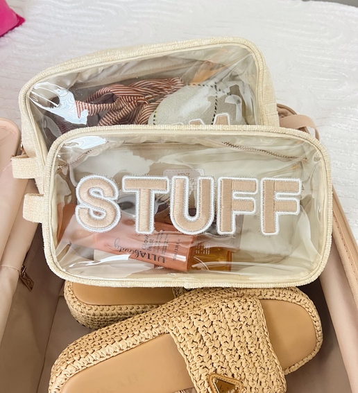 'Stuff' Clear Large Beige Pouch