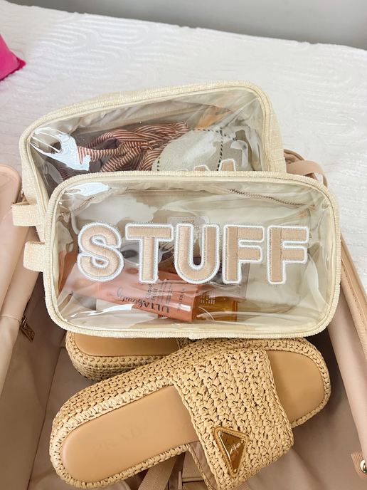 'Stuff' Clear Large Beige Pouch