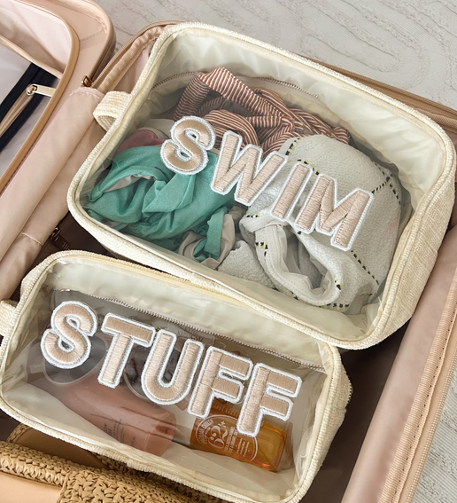 'Stuff' Clear Large Beige Pouch