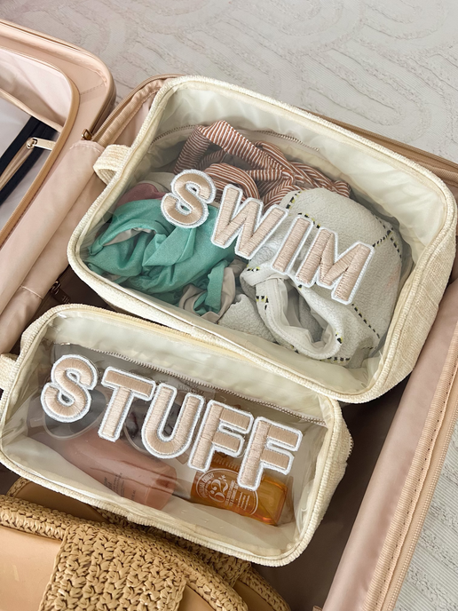 'Stuff' Clear Large Beige Pouch