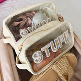 'Stuff' Clear Large Beige Pouch