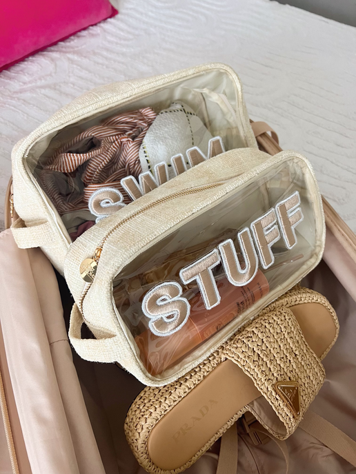 'Stuff' Clear Large Beige Pouch