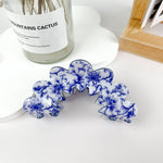 Blue and White Wave Floral Hair Claw Clip