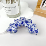 Blue and White Wave Floral Hair Claw Clip