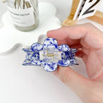 Blue and White Wave Floral Hair Claw Clip