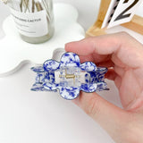 Blue and White Wave Floral Hair Claw Clip